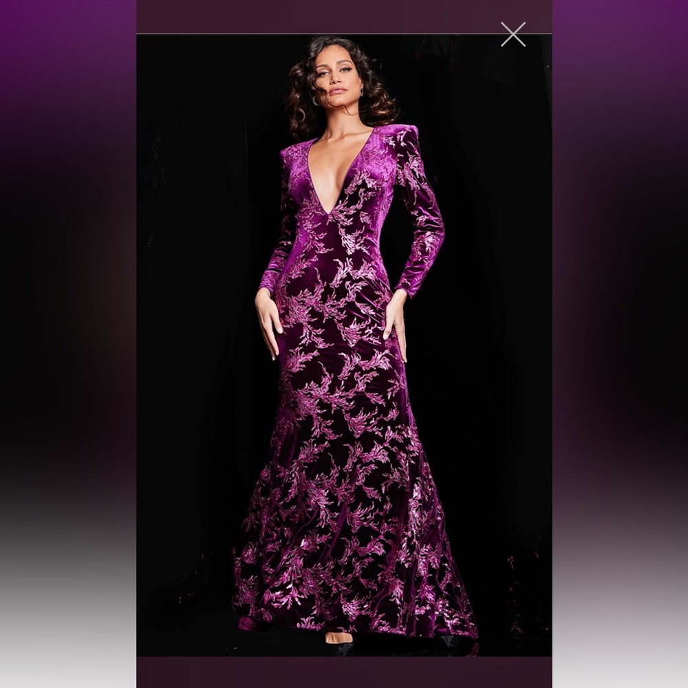 Jovani long sleeve velvet formal gown